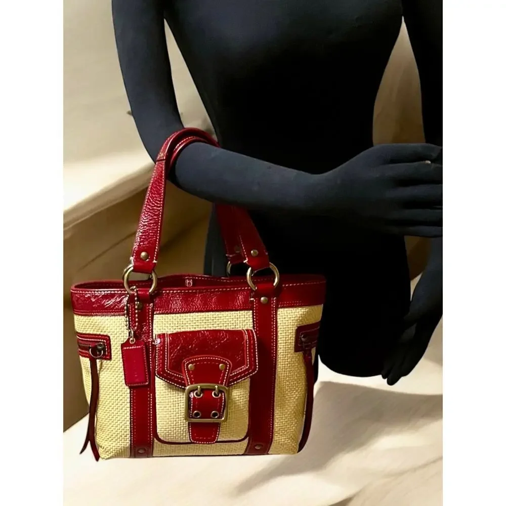 Vintage Coach 113 Legacy Straw Tote Bag & Wristlet